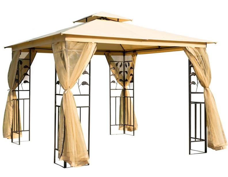 Luxus pavilon pergola 300x300x280 cm  kerti sátor dupla tetővel szúnyoghálóval   bézs fekete