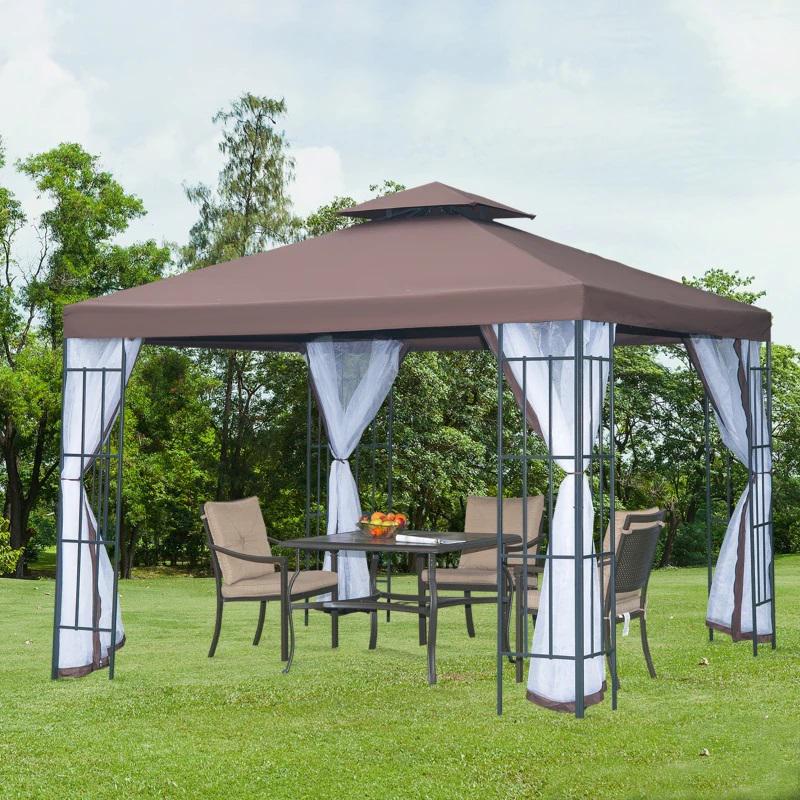 Luxus pavilon pergola 3x3 m szunyoghálóval barna