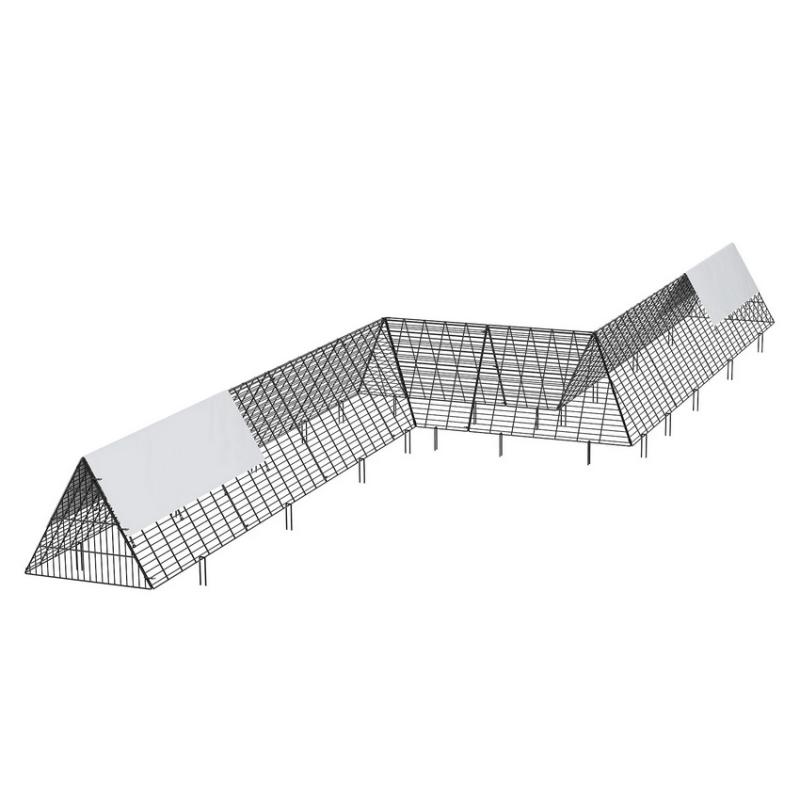 Moduláris csirkefuttató és tyúkól szabadtartású baromfitartáshoz — 730 × 200 × 61,5 cm, területe 14,6 m², kb. 12–15 tyúk számára