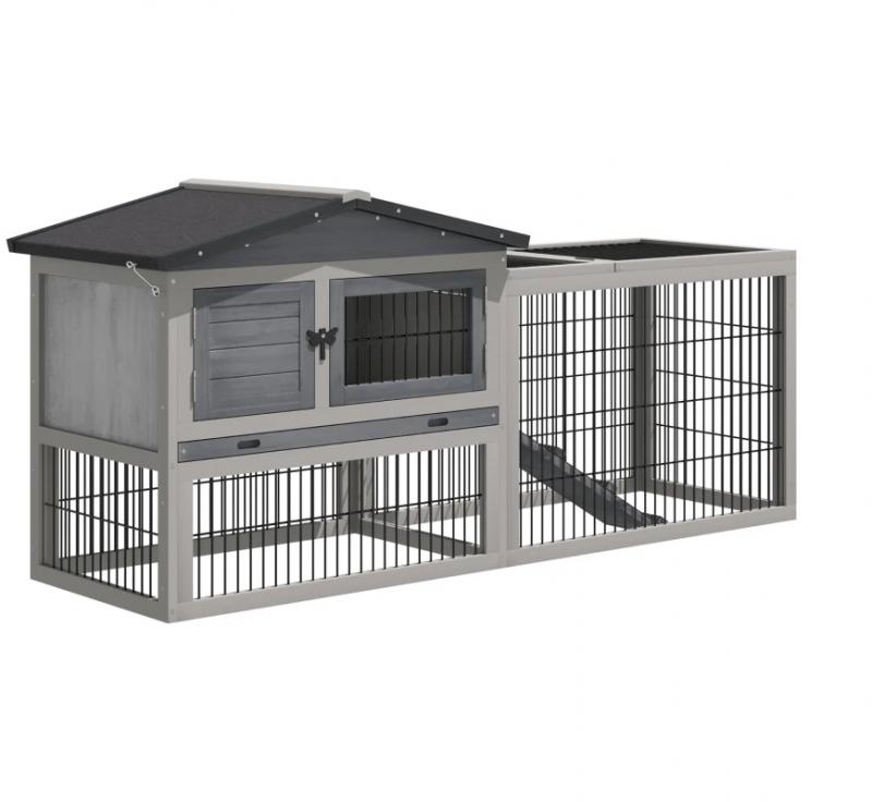 Nyúlkertrec, kisállatketrec, tengerimalac ketrec  kifutóval 150 cm x 52,5 cm x 68 cm szürke