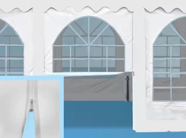 Oldalfal, oldalsó bejárat rendezvénysátorhoz 2 x 2,6 m PVC ablakkal, cipzárral