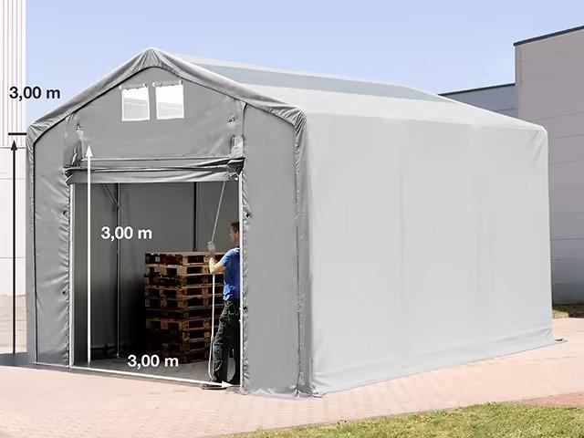 Outlander  ponyva csarnok  raktársátor 4x6m oldalmagasság 3,00 m felhúzható kapuval, tetőablakkal  ponyva PVC szürke