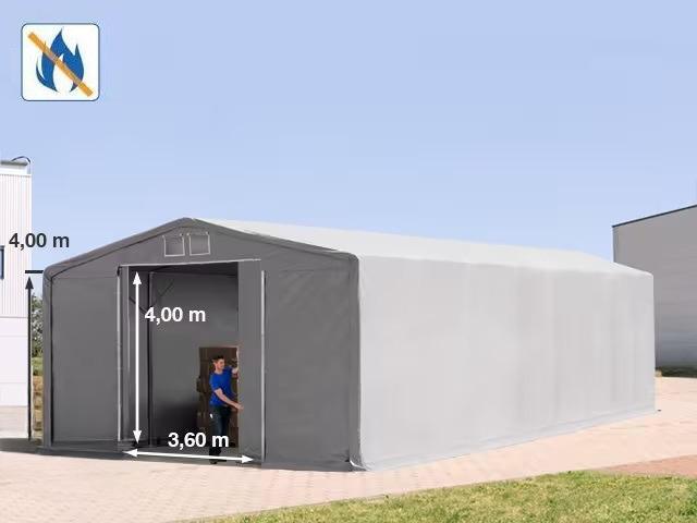 Outlander ponyva csarnok raktársátor 8x16m oldalmagasság 4,00m tolóajtóval, ponyva lángálló PRIMEtex-ponyva ponyva  szürke (128m2)