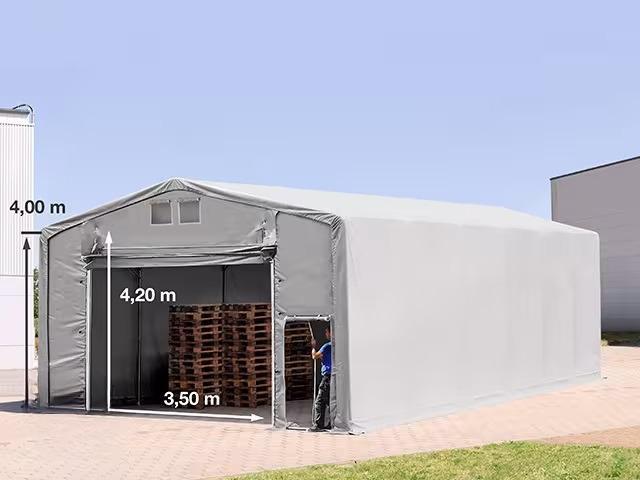 Outlander ponyva csarnok  raktársátor, ipari sátor  8x12m oldalmagasság 4,00m felhúzható kapuval ponyva PVC szürke