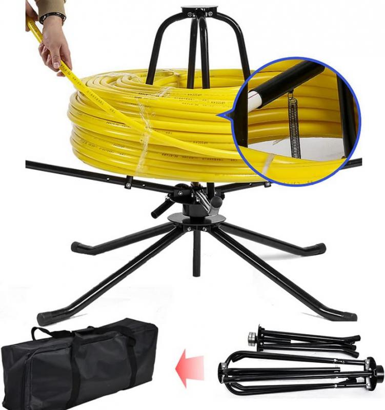 Padlófűtés csőlecsévélő állvány – 300 kg teherbírás, 600 m kapacitás, Ø16–32 mm PEX/PERT/AL-PEX csövekhez, hordtáskával