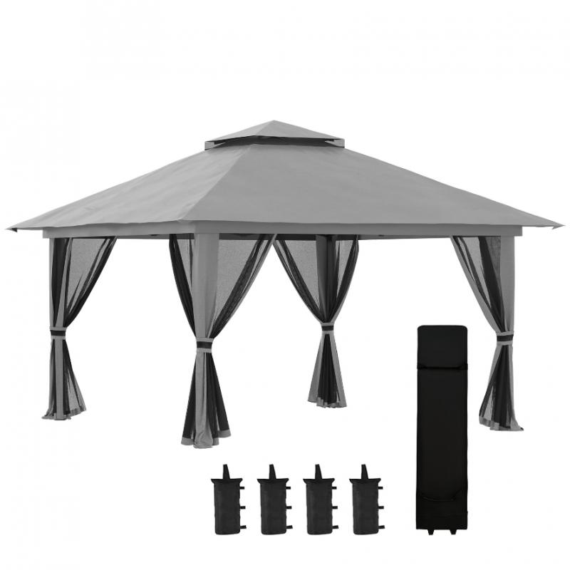 Pavilon, Pergola  4x4m állítható magasságú, összecsukható  levehető hálós oldalfalakkal, szellőzőtetővel, homokzsákokkal,  hordtáskával sötétszükre