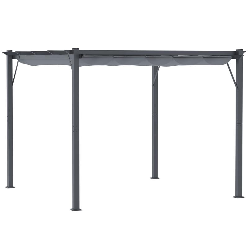 Pergola 3 × 3 m tolótetővel, porszórt alumínium vázzal, vízlepergető tetővel, sötétszürke színben
