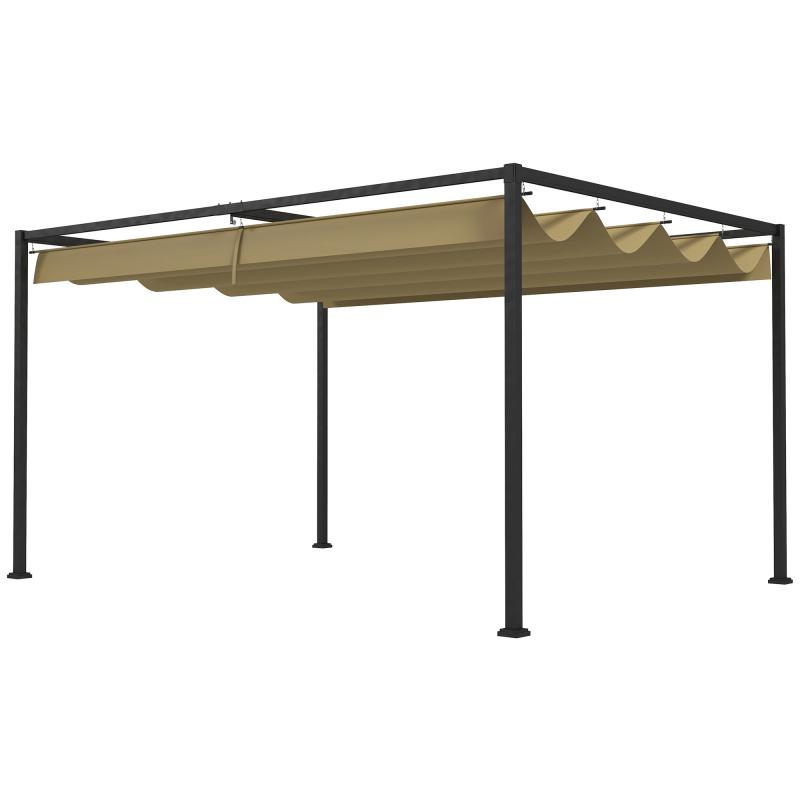 Pergola 3x2 m – állítható tolótetővel,  fém kerti pavilon khaki szín