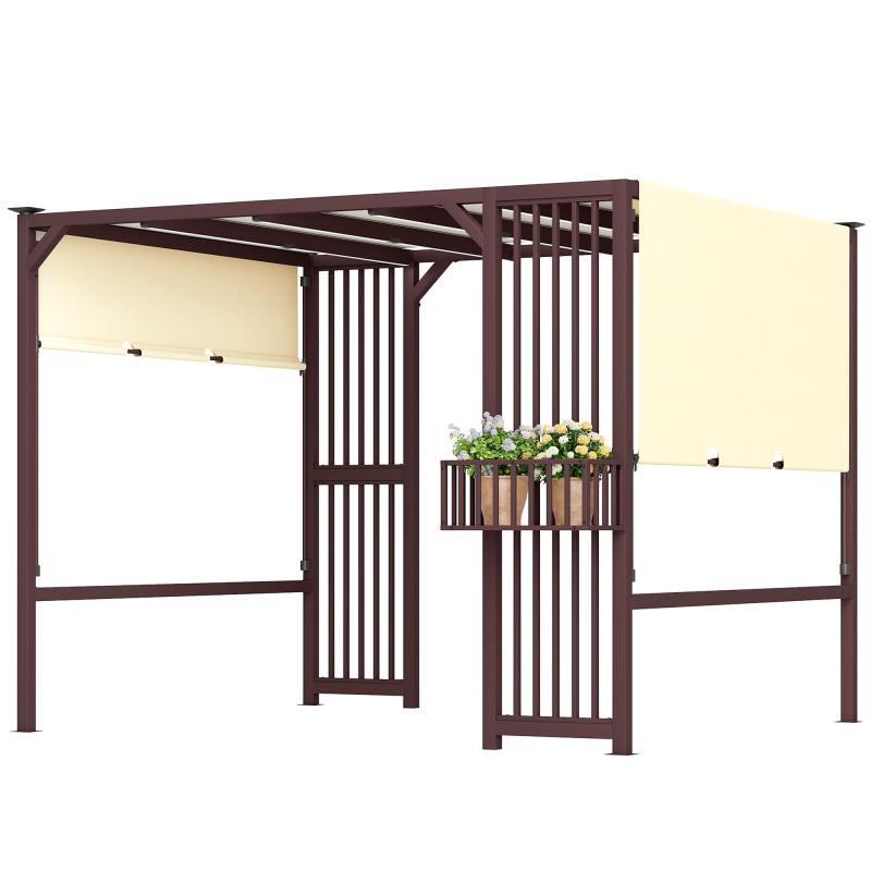 Pergola pavilon 3 × 2,5 m, állítható tolótetővel és UV 30+ napvédelemmel ,virágtartóval  – sötétbarna