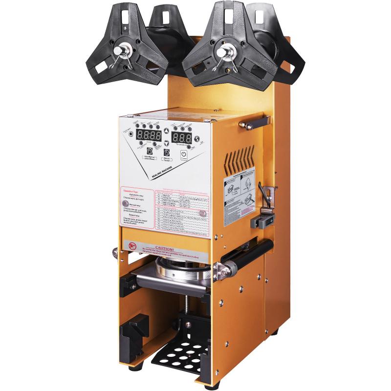 Pohárzáró, csészezáró gép – 500-650 csésze/óra kapacitás, 90/95 mm csészéhez, max. 180 mm magasságig