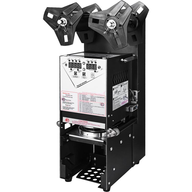 Pohárzáró, csészezáró gép – 500-650 csésze/óra kapacitás, 90/95 mm csészéhez, max. 180 mm magasságig fekete