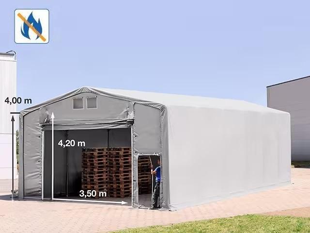 Ponyva csarnok raktársátor 8x12m oldalmagasság 4,0 m ponyva lángálló PRIMEtex-ponyva,felhúzható kapuval