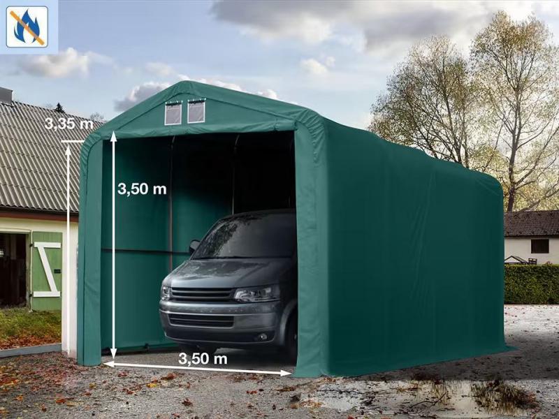 Ponyvagarázs sátorgarázs  4x8m, lángálló PRIMEtex-ponyva, sötét zöld