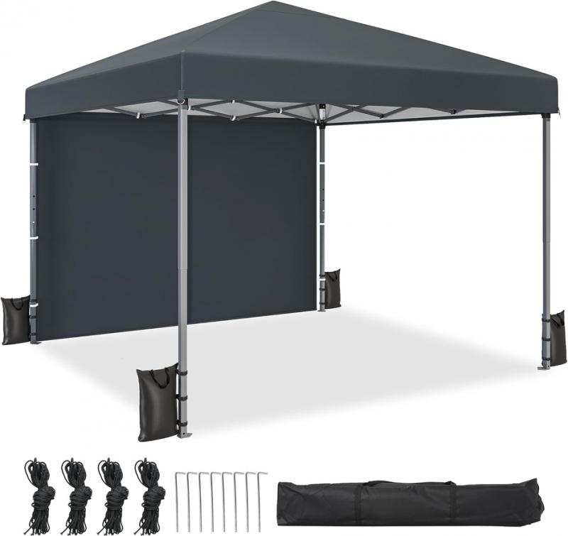 Pop-up 3 × 3 m-es összecsukható pavilon, kerti sátor vízálló és UV-álló Oxford ponyvával hordtáskával és rögzítőkötelekkel
