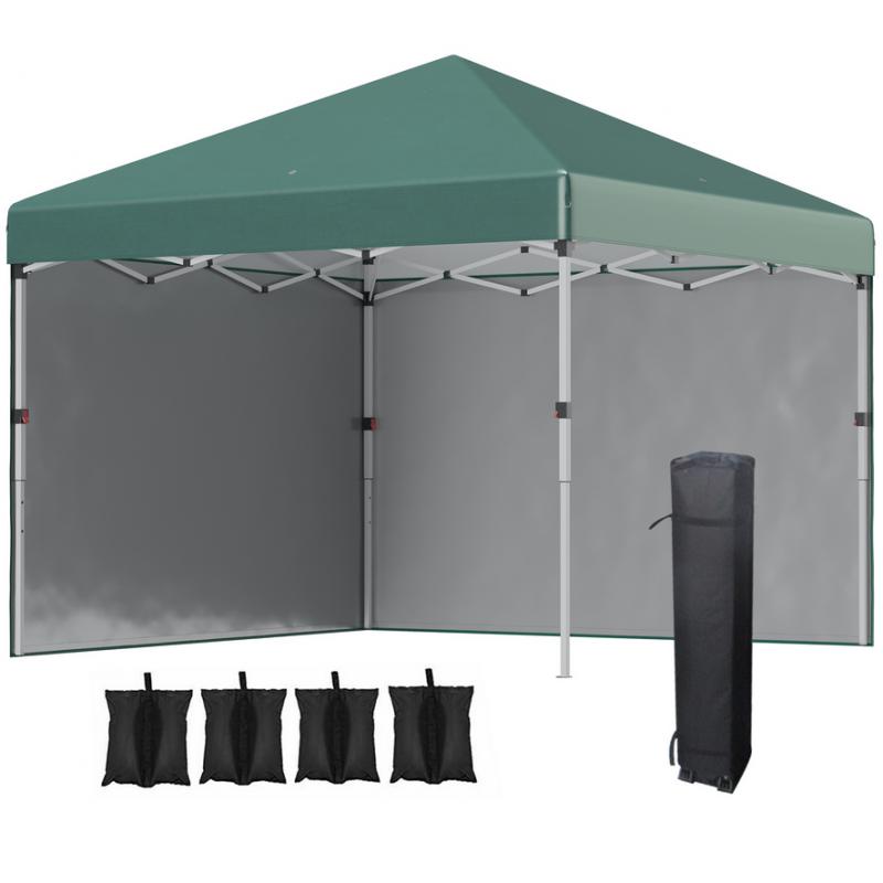 Pop-up összecsukható pavilon és rendezvénysátor 3 × 3 m, zöld, Oxford ponyvával, 2 db levehető oldalfallal, állítható acélvázzal, 4 db homokzsákkal,  földhorgonyokkal és hordozótáskával
