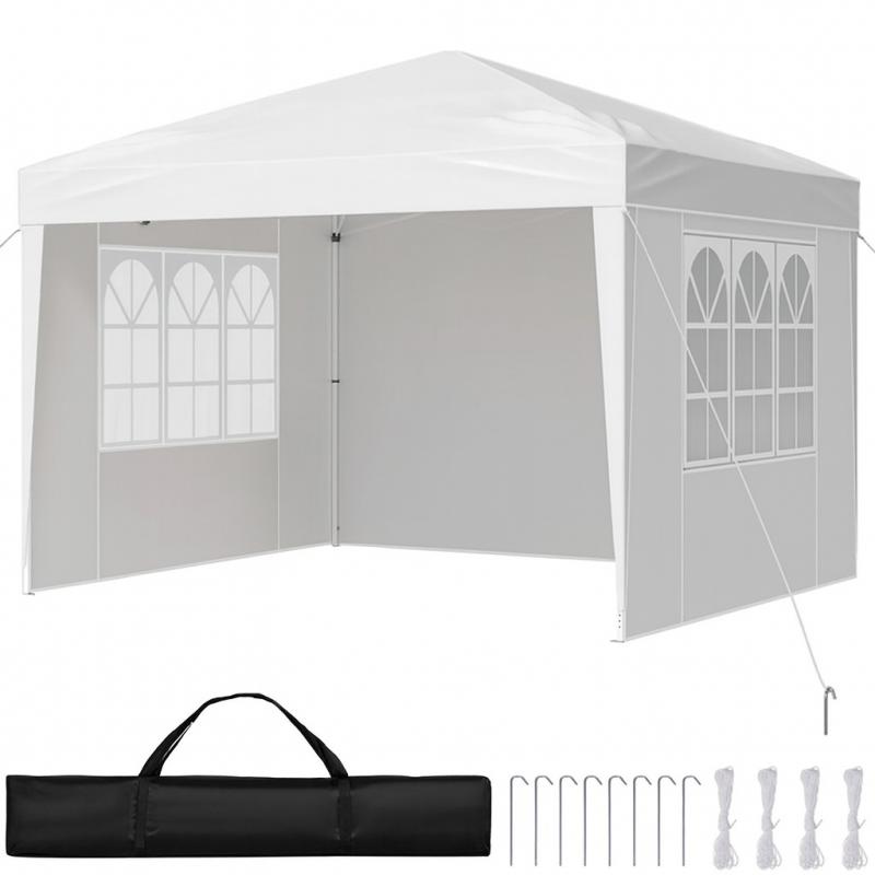 Pop-up összecsukható pavilon rendezvénysátor 3x3 m fehér hordozótáskával 3db oldalfallal fehér