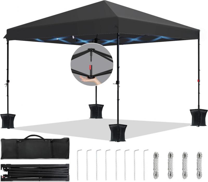 Pop-up  pavilon összecsukható rendezvénysátor 3x3 m hordozótáskával, súlyzsákkal szín fekete
