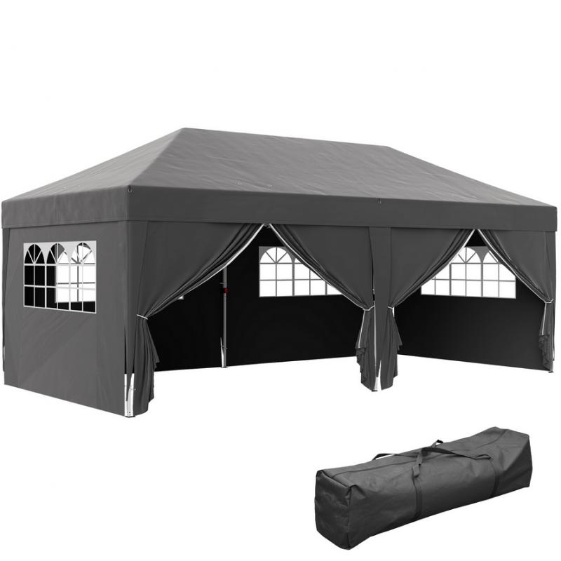 Pop-up  pavilon összecsukható sátor hordozótáskával 3x6 m oldalfalakkal szürke