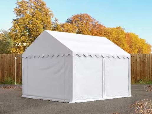 Premium Raktársátor tároló sátor 4x4 m ponyva PVC erősített szerkezettel padlókerettel fehér