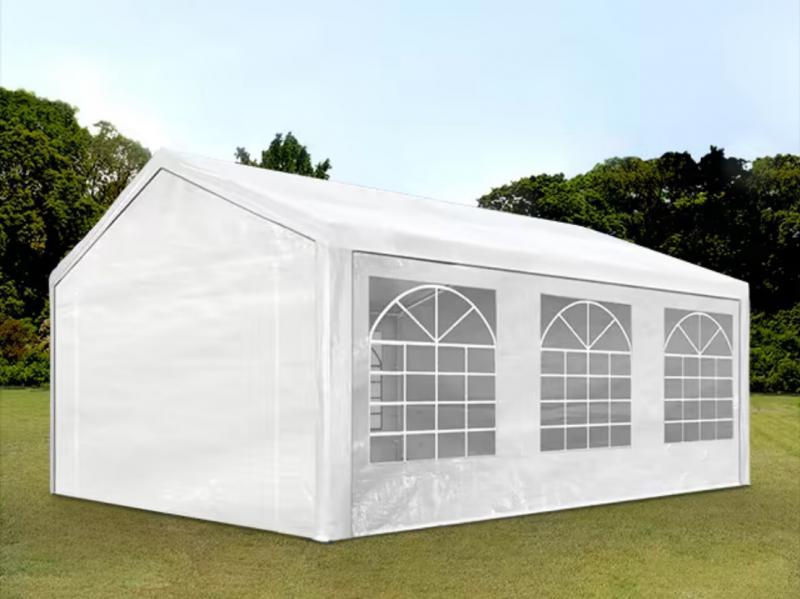 Premium rendezvénysátor és parti sátor 4 × 6 m – 24 m², fehér, 100%-ban vízálló  PE ponyvával,  horganyzott acélvázzal
