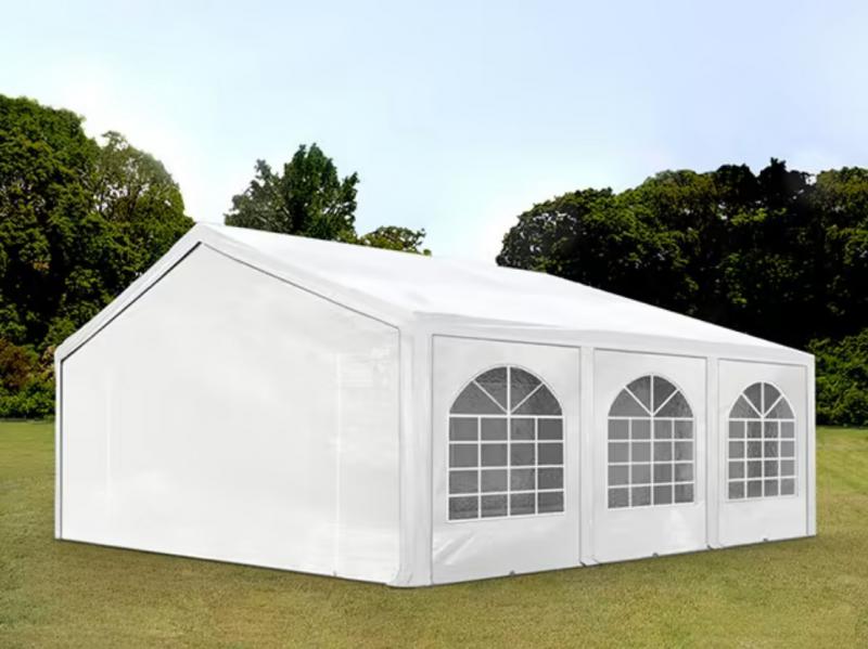 Premium rendezvénysátor és parti sátor 5 × 6 m – 30 m², fehér, 100%-ban vízálló  PE ponyvával, stabil horganyzott acélvázzal