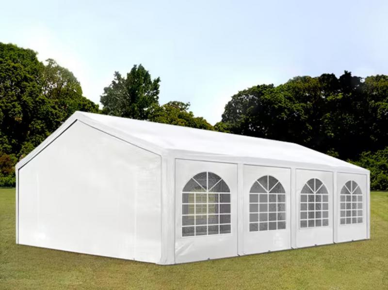 Premium rendezvénysátor és parti sátor 5 × 8 m – 40 m², fehér, vízálló PE ponyvával, stabil horganyzott acélvázzal
