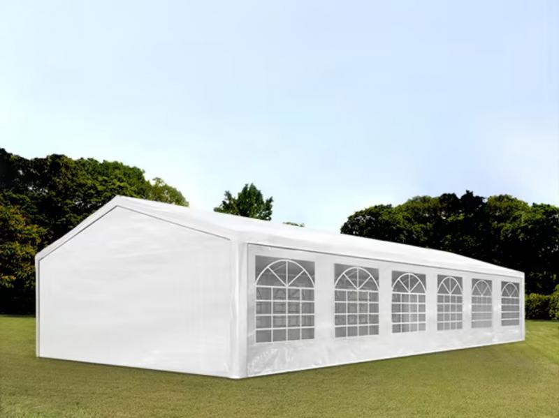 Premium rendezvénysátor és parti sátor 6 × 12 m – 72 m², fehér, vízálló PE ponyvával, horganyzott acélvázzal