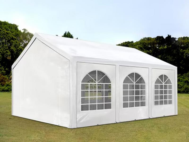 Premium rendezvénysátor és partisátor 3 × 6 m – 18 m², fehér, 100%-ban vízálló  PE ponyvával, stabil horganyzott acélvázzal