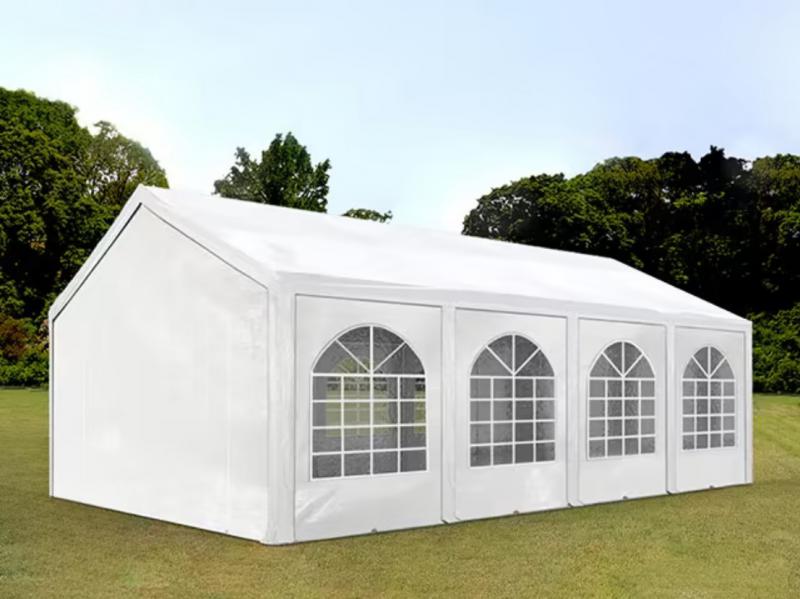 Premium rendezvénysátor és partisátor 3 × 9 m – 27 m², fehér, 100%-ban vízálló PE ponyvával, stabil horganyzott acélvázzal