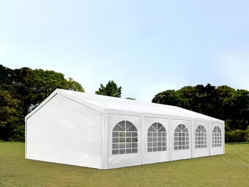 Premium rendezvénysátor és partisátor 5 × 10 m – 50 m², fehér, 100%-ban vízálló  PE ponyvával, stabil horganyzott acélvázzal