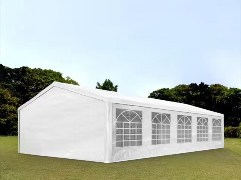 Premium rendezvénysátor, parti sátor 5 × 10 m – 50 m², fehér vízálló PE ponyvával és horganyzott acélvázzal
