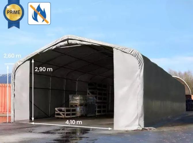 Professzionáis  ponyvacsarnok raktársátor hangársátor  6x12m raktársátor bejárat 4,1x2,9 m ponyva tűzálló PVC szürke