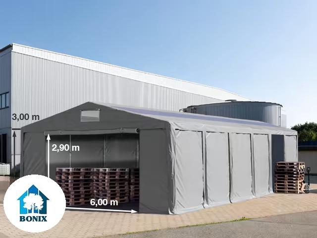 Professzionális 8x12m raktársátor 3,00m oldalmagasság, cipzáras kapuval, tetőablakkal  PVC 550g/m2 szürke