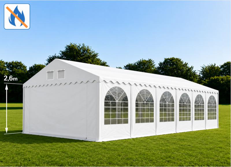 Professzionális extra erős rendezvény- és fesztiválsátor 6 × 12 m, 72 m², lángálló PVC ponyvával, 2,60 m oldalmagassággal, megerősített horganyzott acélszerkezettel és padlókerettel – fehér