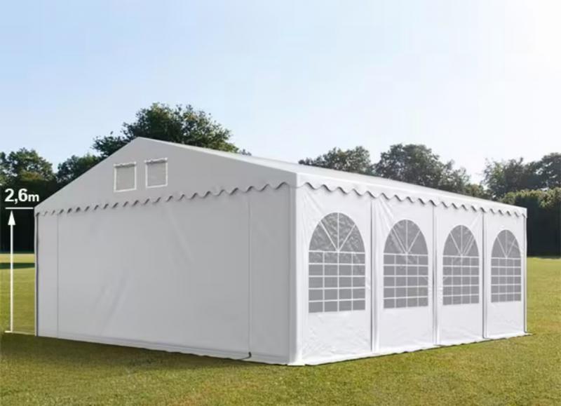Professzionális extra erős rendezvény- és partisátor 8 × 8 m, 64 m², PVC ponyvával, 2,60 m oldalmagassággal, Ø 50 mm-es megerősített horganyzott acélszerkezettel és padlókerettel – fehér