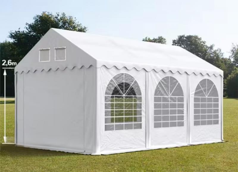 Professzionális extra erős rendezvénysátor 3 × 6 m, 18 m², fehér PVC ponyvával, 2,6 m oldalmagassággal, Ø 50 mm-es erősített horganyzott acélvázzal és padlókerettel