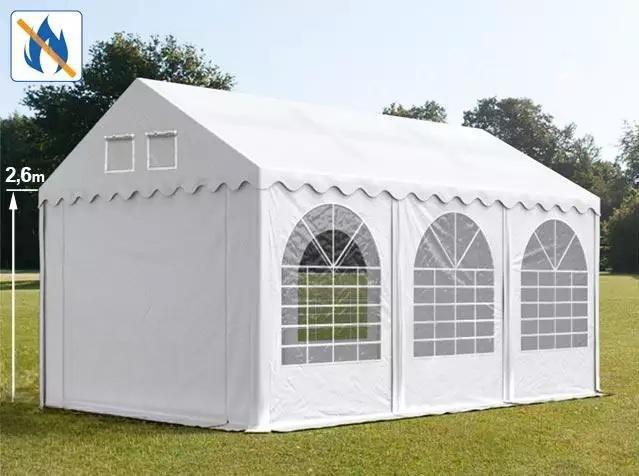 Professzionális extra erős rendezvénysátor 3x6 m, ponyva lángálló PVC  oldalmagasság + 2,6m, erősített szerkezet fehér