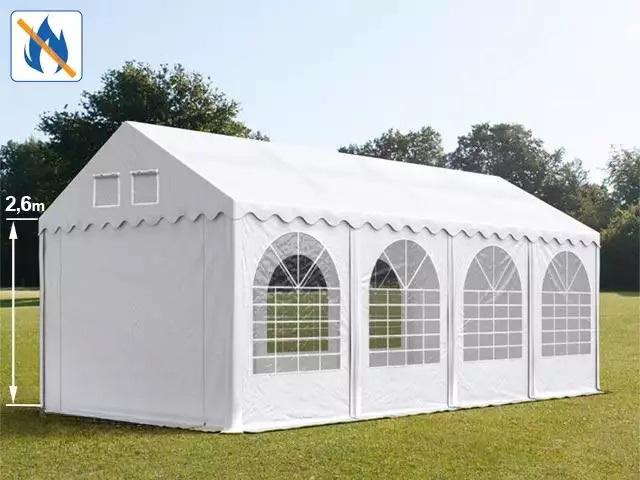 Professzionális extra erős rendezvénysátor 4x8 m, ponyva lángálló PVC fehér oldalfalmagasság+ 2,6m