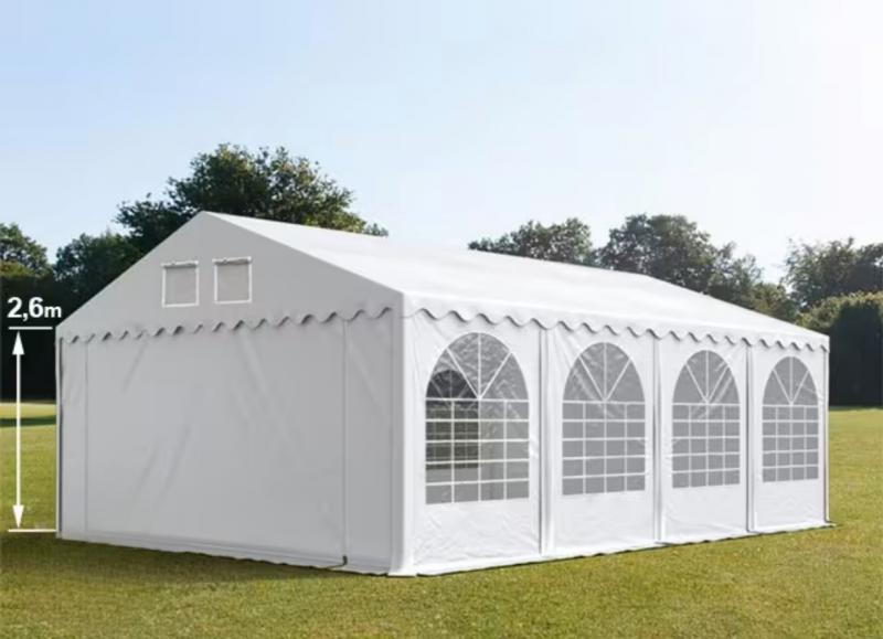 Professzionális extra erős rendezvénysátor 6 × 8 m, 48 m², fehér PVC ponyvával, 2,6 m oldalmagassággal, Ø 50 mm-es erősített horganyzott acélvázzal és padlókerettel
