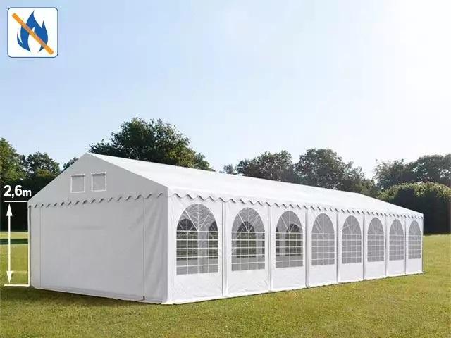 Professzionális extra erős rendezvénysátor 6x18 m, ponyva tűzálló  PVC 1400 + 2,6m erősített szerkezet fehér (108m2)