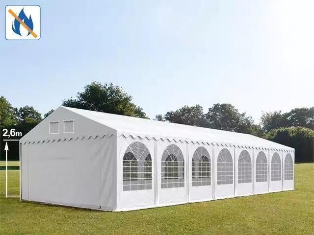 Professzionális extra erős rendezvénysátor 6x20 m, ponyva lángálló PVC  oldalmagasság + 2,6m, erősített szerkezettel