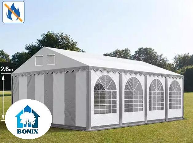 Professzionális extra erős rendezvénysátor 6x8 m,ponyva lángálló PVC oldalfalmagasság +2,6m oldalmagasság szürke/fehér