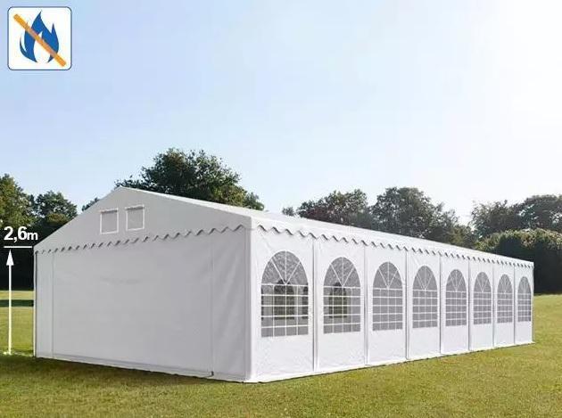 Professzionális extra erős rendezvénysátor 7x20 m, ponyva lángálló PVC oldalmagasság + 2,6m, erősített szerkezettel fehér