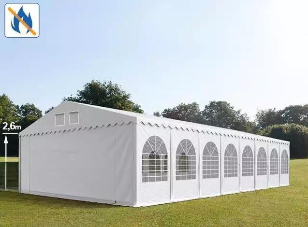 Professzionális extra erős rendezvénysátor 8x12 m, ponyva lángálló PVC oldalmagasság+ 2,6m erősített szerkezettel, padlókerettel fehér