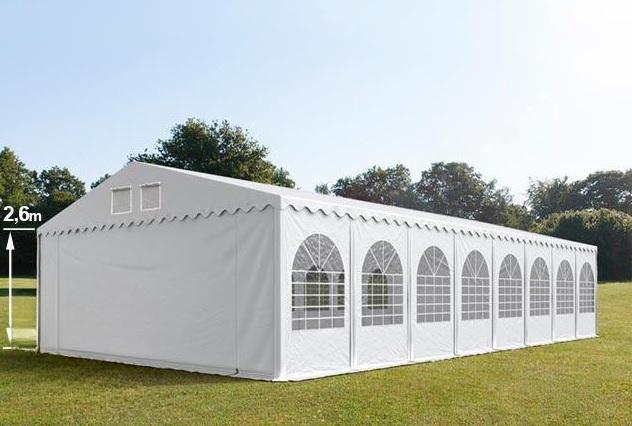 Professzionális extra erős rendezvénysátor 8x24 m ponyva PVC fehér +2,6 m oldalmagasság, erősített szerkezet (192 m2)