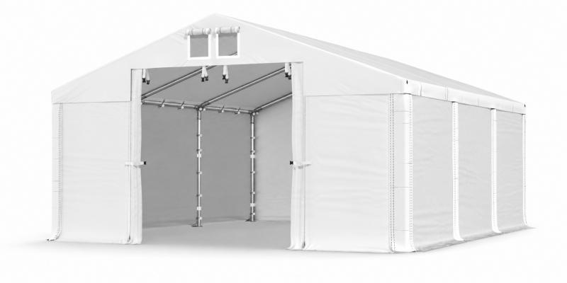 Professzionális ipari tárolósátor 4 × 6 m, 24 m², 2,00 m oldalmagassággal, 560 g/m² vízálló fehér PVC ponyvával és horganyzott acélvázzal