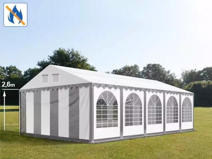 Professzionális lángálló extra erős rendezvénysátor 6x10m, ponyva PVC oldalfalmagasság + 2,6m erősített szerkezettel szürke-fehér