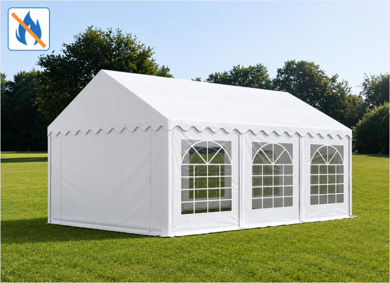 Professzionális lángálló rendezvénysátor, partisátor 3 × 6 m, 18 m², PVC ponyvával, megerősített horganyzott acélszerkezettel, stabil padlókerettel és megerősített tetőszerkezettel