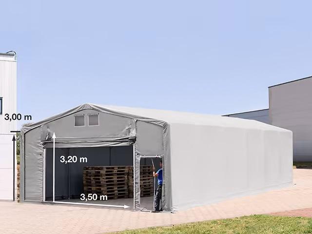 Professzionális ponyva csarnok   raktársátor, tárolósátor ipari sátor 8x12 m oldalmagasság 3,00m  felhúzható kapuval ponyva lángálló PVC szürke