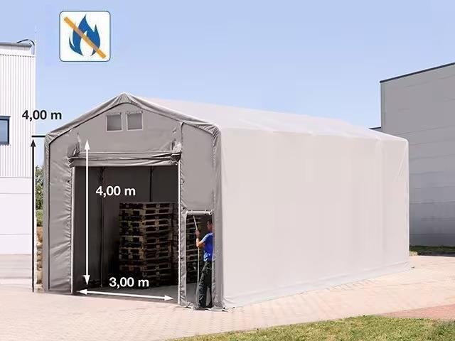 Professzionális ponyva csarnok  raktársátor,ipari sátor 5x10m  oldalmagasság 4,00m emelőkapuval  ponyva lángálló PVC  (50m2)